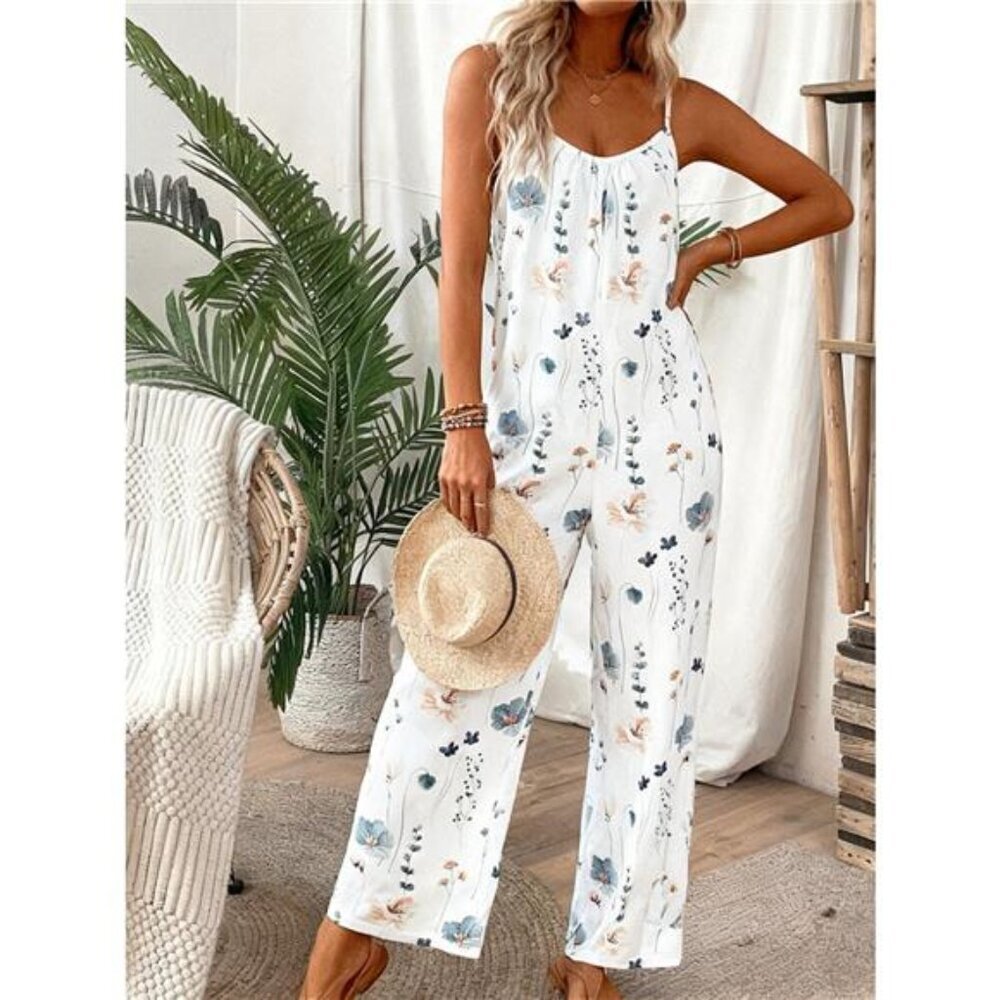 Floral Print Spaghetti Strap Casual Jumpsuit